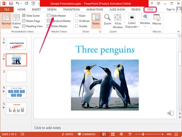 Displaying the master slide from the View tab.