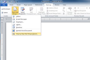 Starting the mail merge wizard in Word