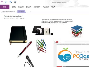 OneNote can store text, images, videos and audio all on the same page.