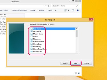 Export Windows Contacts dialog