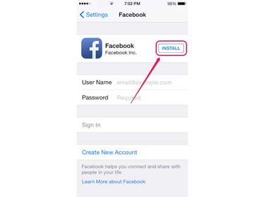 Tap Create New Account to create a new Facebook account.