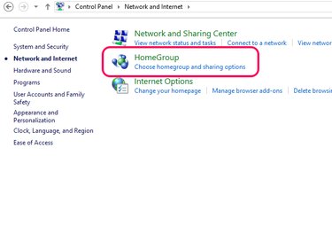 Control Panel, with Homegroup highlighted.