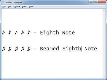 Inserting some music notes in Notepad.