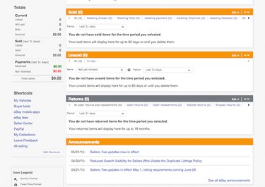 The icon legend is in the left column of the Selling section in My eBay.