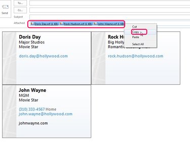 Forward VCards and copy them from the email.