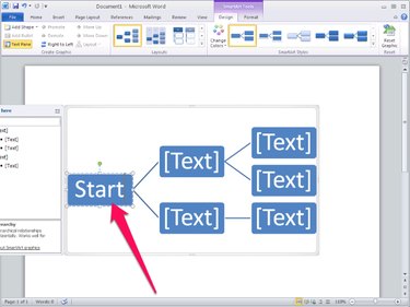 A left-click on a shape selects the text in the shape.