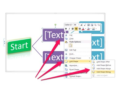 The Add Shape sub-menu gives options to add a new shape after, before, above, or below the selected shape.
