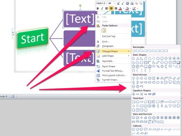 The Change Shape submenu offers over 100 different shapes to choose from.