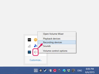 Click the arrow on the taskbar to show hidden icons.