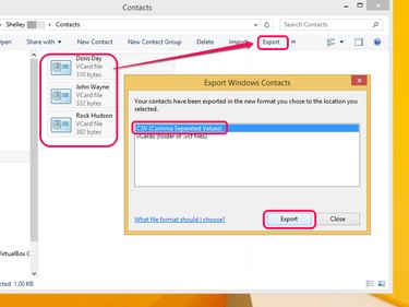 Export Windows Contacts dialog