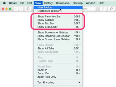 .Various bars can be shown or hidden under the View menu