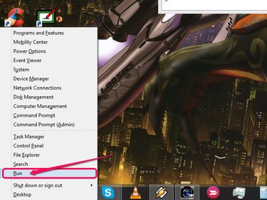 The Power User menu, with Run highlighted.