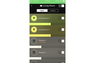 The Hue app showing unreachable lights