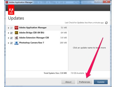 Click the Preferences button in the Adobe Application Manager